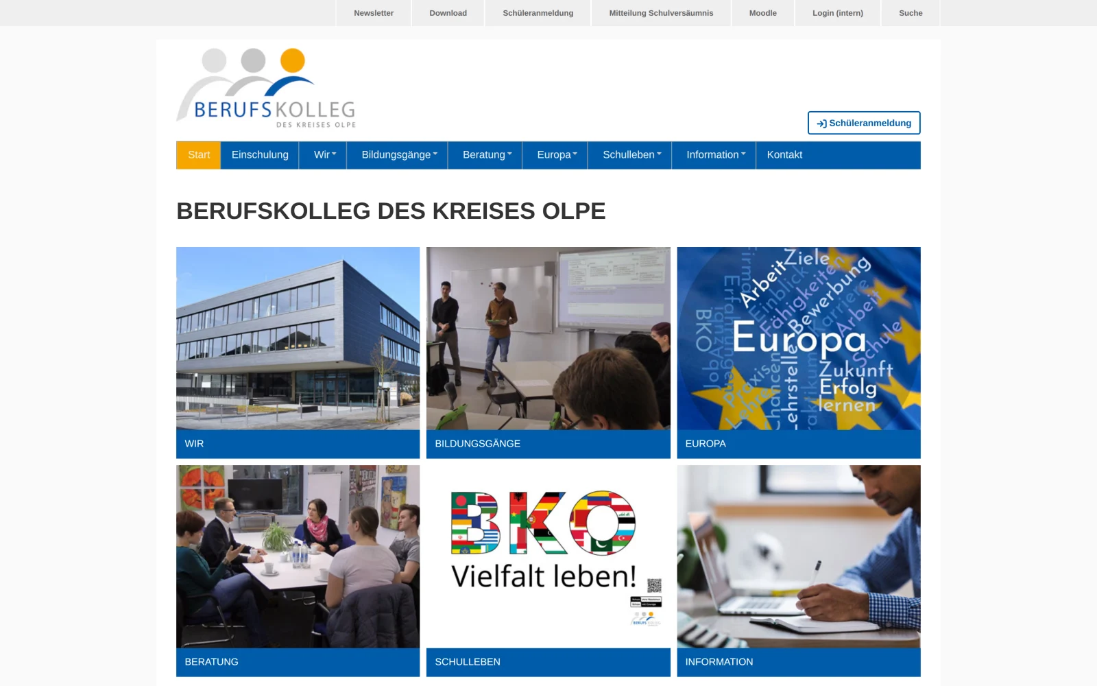 Projektansicht der Website von Berufskolleg Olpe